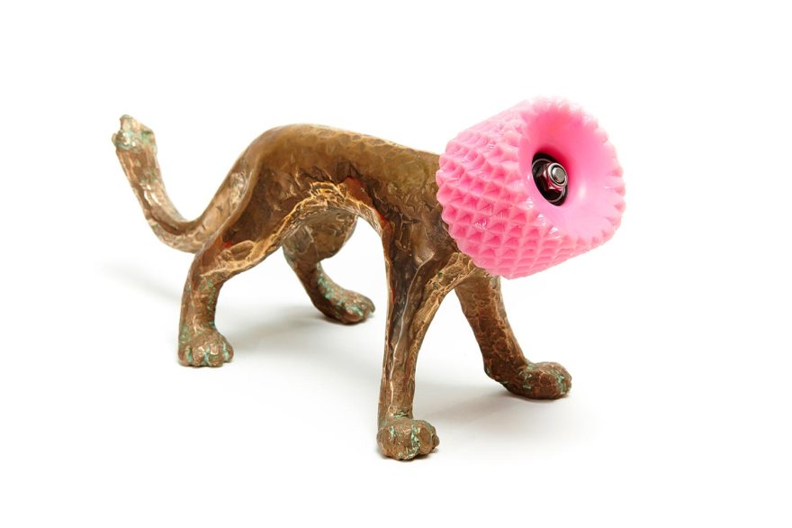 Paul Edmunds 'Lion' 2015 Bronze, skateboard wheel, and hardware Approx. 17 x 13 x 37 cm